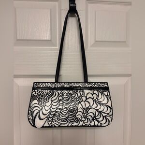 Hand painted one of a kind black and white leather purse.